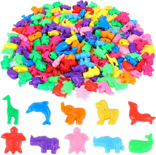 163 Mixed Animal Shaped Colorful Marine and Jungle Animal Spacer Beads - 1 Inch Plastic Craft Beads for Kids Crafts DIY Bracelets Necklaces Keychains Jewelry Making