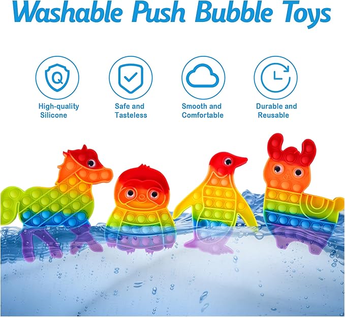 2 Packs Animals Fidget Toys,Push Bubble Sensory Toy for Kids,Rainbow Elephant Leopard Stress Reliever Squeeze Toys Set Educational Fidgets Gift for Toddlers Adults Party Classroom Must Have