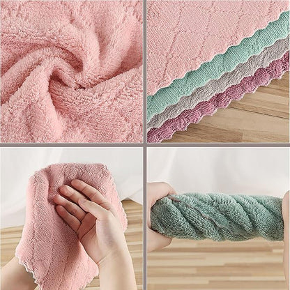 Reusable Microfiber Kitchen Cleaning Cloths – Super Absorbent, Quick-Drying Dish Towels for Kitchen Car Furniture Bowl Tea. 10.6" x 6.3" Coral Velvet Dishcloths Lint-Free Machine Washable 10 Pack