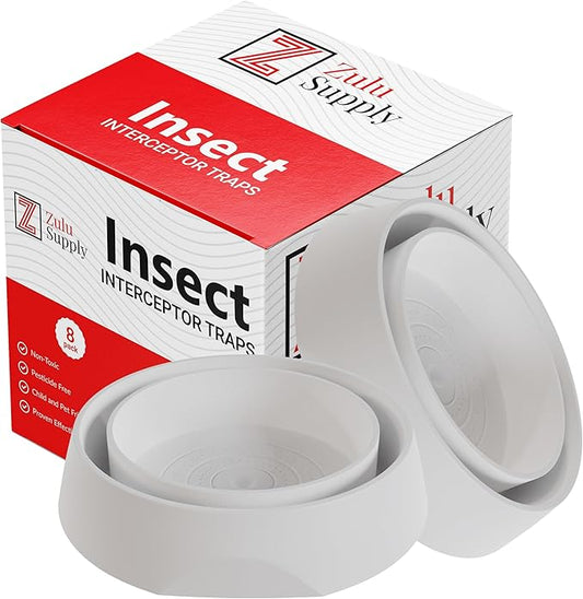 Zulu Supply Bed Bug Interceptors, Traps, 8 Pack, White, Bedbug Monitor, Insect Detector for Bed Legs or Furniture (White 8-Pack)