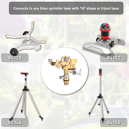 Eden 16032 brass impact sprinkler, sturdy sprinkler head, adjustable pattern from 0 to 360 degrees, irrigation sprinklers for patio, lawn and lawn irrigation