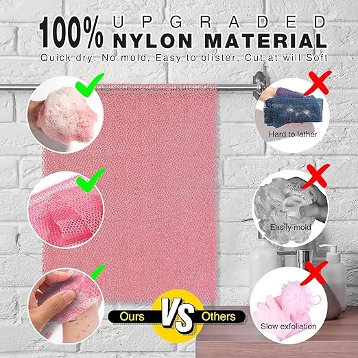 African Net Sponge African Net Long Net Bath Sponge Exfoliating Shower Body Scrubber Back Scrubber Skin Smoother,Great for Daily Use (Pink)