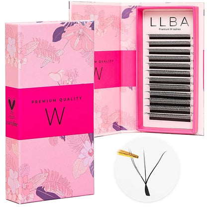 LLBA W Eyelashes Extensions - 3D Handmade Volume Eyelashes | C CC D Curl | Thickness 0.05~0.07mm | 8-15mm Length Mixed Tray | Full Fluffy Volume Look | Long Lasting & Easy Application (W, 0.07 D 11mm)