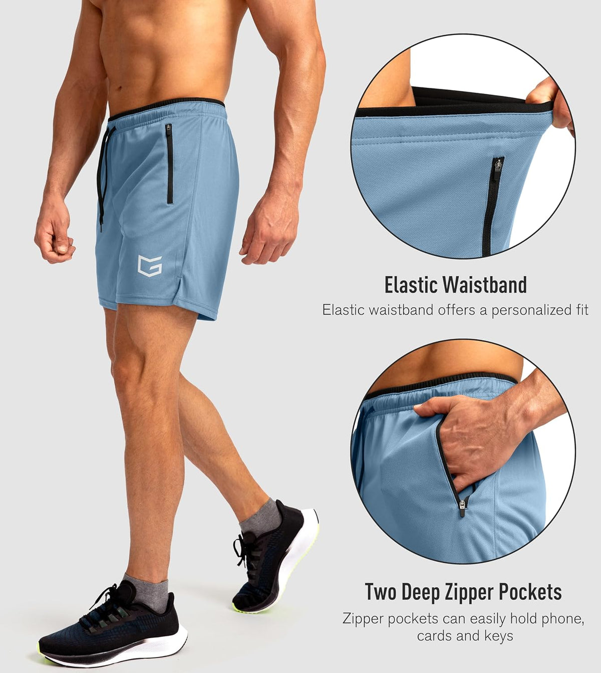 G Gradual Men's Gym Workout Shorts Zipper Pockets 5" / 7" Quick Dry Breathable Runing Athletic Short for Men
