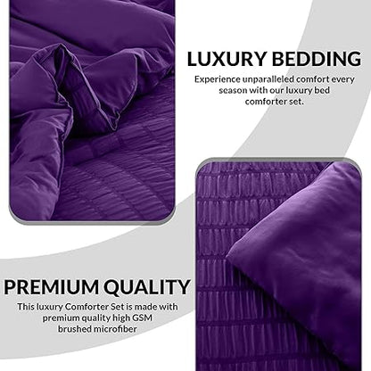 LUX Decor 10 Piece Comforter Set Queen (88X88), Seersucker Lightweight Comforter Set with Sheets, Bed in a Bag Bedding Set for All Seasons - Purple