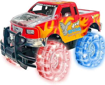 ArtCreativity Light Up Red Monster Truck, 1 Piece, 8 Inch Monster Truck Toy with Flashing LED Tires  Batteries, Push n Go Car Toys for Kids, Fun Gift for Boys  Girls Ages 3  Up...
