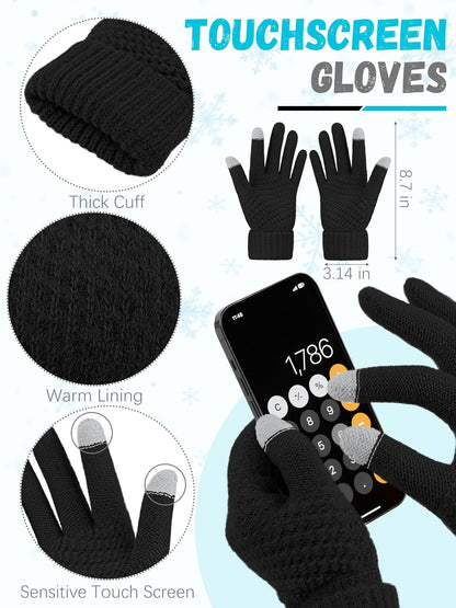 Winter Beanie Hat Scarf, Warm Fleece Knit Hats Touch Screen Gloves Neck Scarf Set Winter Gifts for Unisex Adult ( gloves not included)