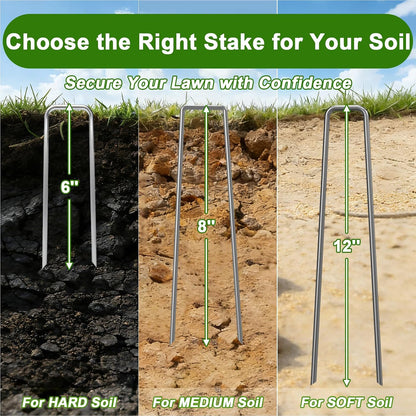 AAGUT 22 Pack Landscape Staples 6 Inch Garden Pins 11 Ga Galvanized Sod Landscaping Pins Heavy Duty Yard Lawn Tent Stakes for Weed Barrier Fabric, Inflatables, Artificial Turf, Irrigation Tubing Hose