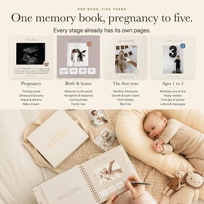 Baby Memory Book from Pregnancy to Age 5, Baby Book Keepsake, Natural