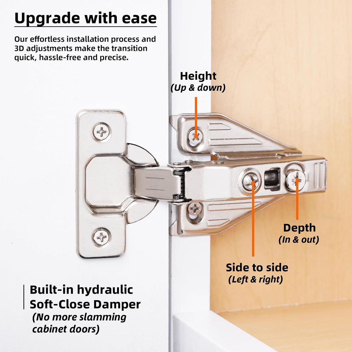 (2 PCS) Full Overlay Soft Close Cabinet Hinges for Kitchen Cabinets - 105° Face Frame Concealed Cabinet Door Hinge -3 Way Adjustability -Clip on Plate & Matching Screw 4 Easy Installation