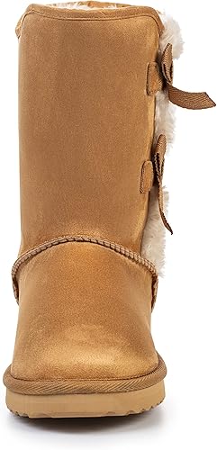 KRABOR Womens Suede Snow Boots Mid-Calf Winter Shoes with Side Bows