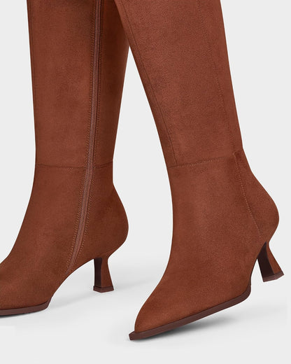 MUCCCUTE Knee High Boots Women - Boots for Women Square Toe Boots.Chunky Heels Tall Boots Pull-On PU Low Block Heel Lon Boots
