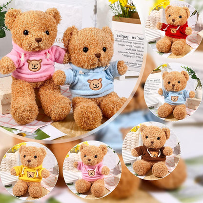 HyDren 4 Pcs Bears Stuffed Animal Soft Plush Toys Valentine 12 Inches Cute Small Shaggy Bear with Hoodie Bow Tie for Kids Boys Girls Baby Shower Birthday Party (Bow Tie Style,Light Brown)