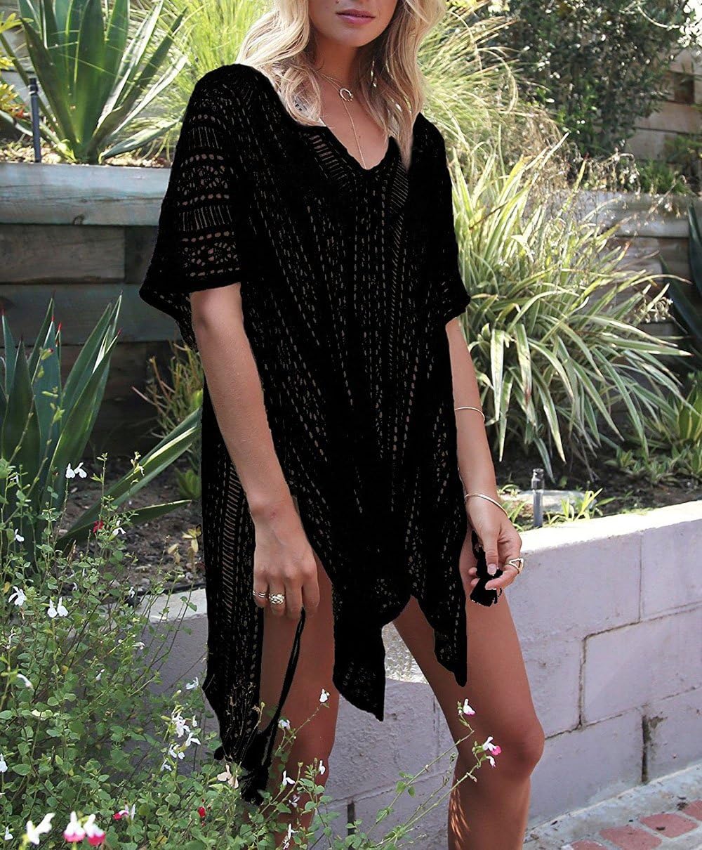This lightweight, breathable crochet cover-up is perfect for the beach or pool. The adjustable drawstring design lets you customize the look.