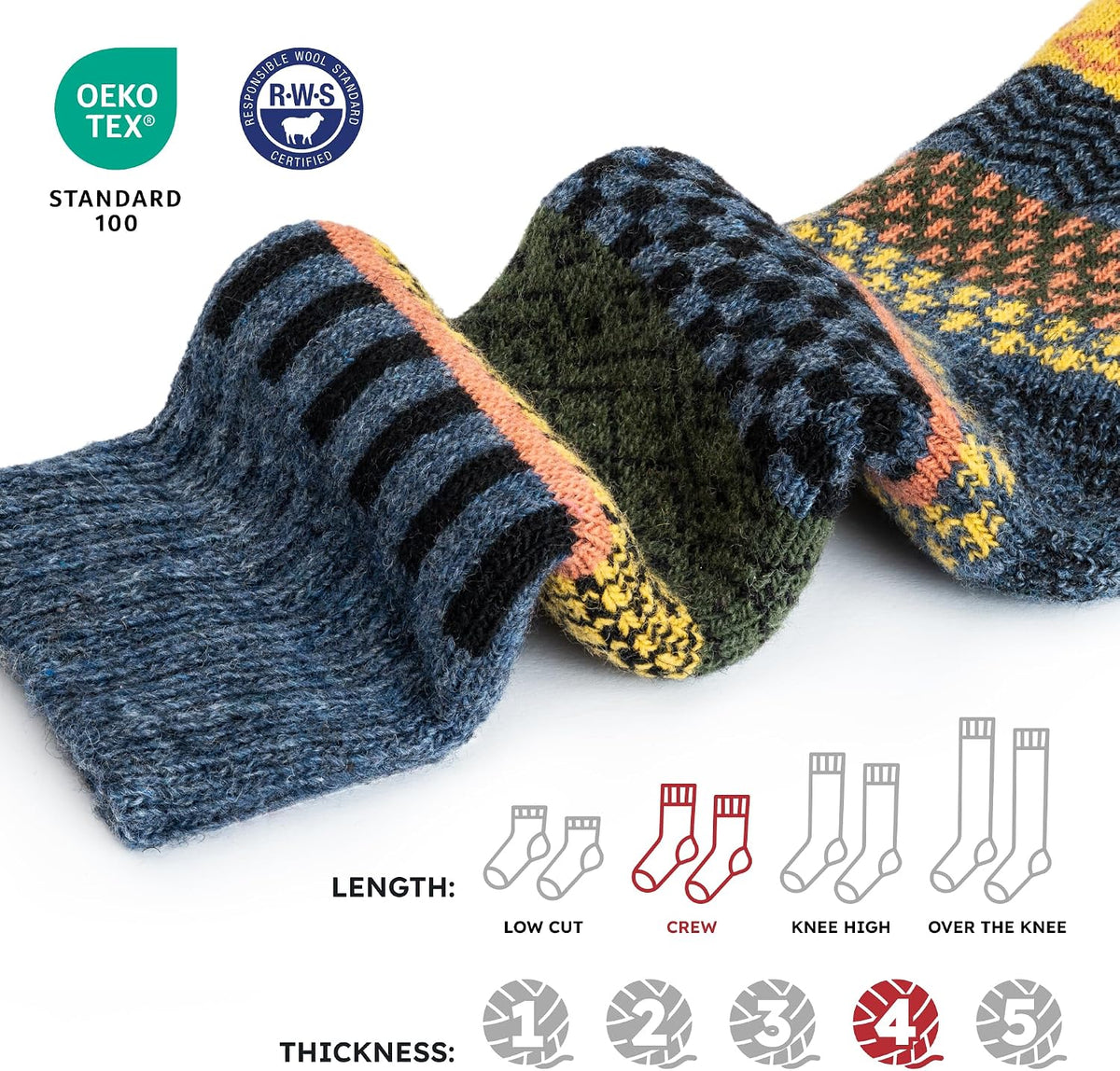 NORDIC Socks 5 Pairs, Merino Wool Socks for Men & Women, Winter socks, Cozy and Comfortable