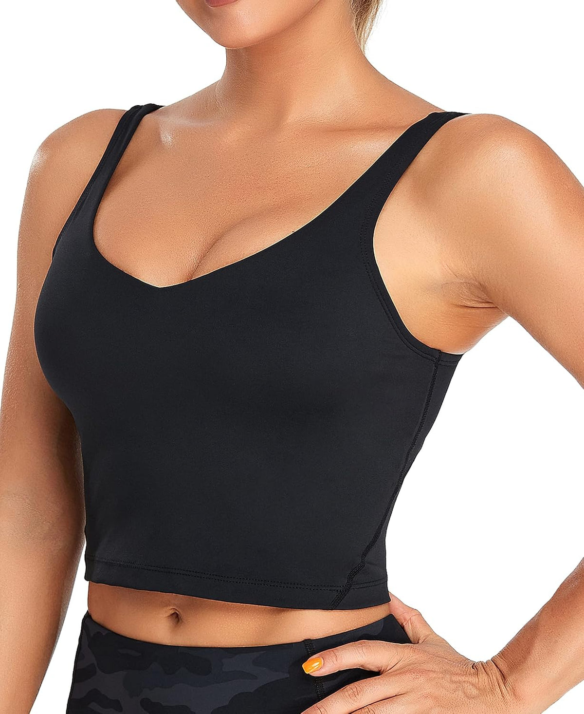 Sports Bra Womens Longline Padded Crop Yoga Tank Tops Built in Bras, Workout, Athletic, Fitness, Super Soft, Comfort, Cropped Top, Removable Pads, Heart Neckline For Women