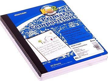 Mintra Office Composition Notebooks, Primary Ruled, (4 Pack, Blue Cover), 80 Sheets. Creative, Hardcover Book, Grade K-2, 7.5in x 9.75in, For School, Home, Business, Office