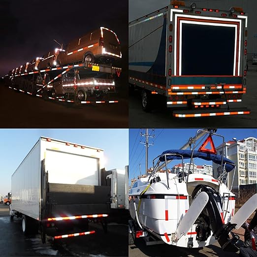 DOT-C2 Reflective Tape 2 Inch X 100 Feet Red White Reflector Adhesive Conspicuity Outdoor Waterproof Tape for Trailers, Trucks, Vehicles, Driveway, Boats, Signs (100 FT)