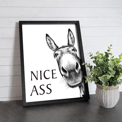Framed Bathroom Wall Art, Donkey in Bathroom for Bathroom Wall Decor Farmhouse Home Bathroom Decor Sets Funny Bathroom Signs (8"x10",Black)