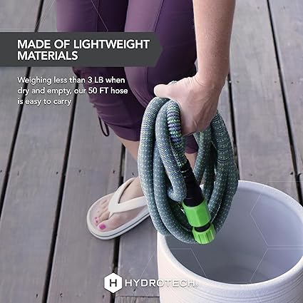 HydroTech 50 ft Expandable Garden Hose with Patented Force Control Technology - 58" No-Kink Flexibility, Lightweight Hose for Lawn, Garden, Car Washing, Deck and Patio Cleaning