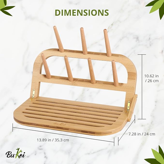 Bamboo Baby Bottle Drying Rack - Space Saving Bottle Dryer & Holder (no brush included)