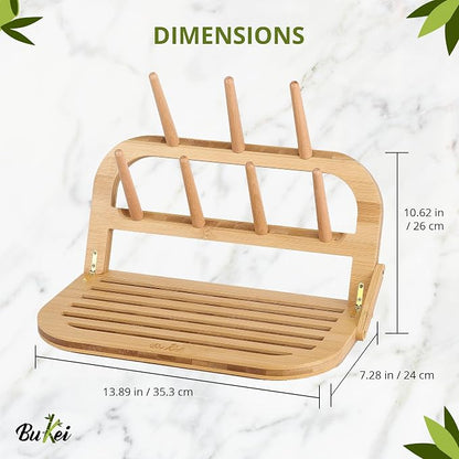 Bamboo Baby Bottle Drying Rack - Space Saving Bottle Dryer & Holder (no brush included)