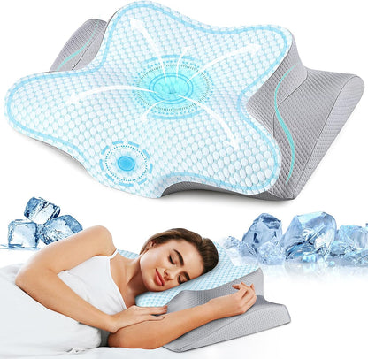 Cervical Neck Pillow for Pain Relief - Cooling Side Sleeper Pillow for Sleeping, Ergonomic Memory Foam Pillows for Neck Support, Contour Orthopedic Bed Pillow for Back Stomach Sleepers