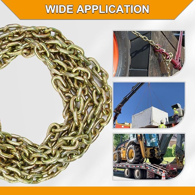 3/8 inch x 20 Feet G70 Binder Chain with Clevis Grab Hook 6,600 lbs WLL Transport Chain Tie Down Binder Chain for Flatbed, Truck, Farm 1 Piece