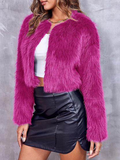 Danedvi Women's Fashion Cropped Faux Fur Jacket Long Sleeve Open Front Cardigan Casual Fluffy Parka Shaggy Short Coat.