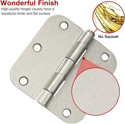 Interior Door Hinges Brushed Nickel 3 Pack Rounded Bedroom Door Hinge Satin Nickel 3.5 x 3.5 inch,58 Radius 3 12"x 3 12" Silver 3 12 Inch Door Hinges for RV Trailer Residential Hinges for Wood,Doors