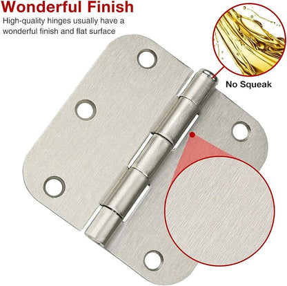 12 Pack Nickel Door Hinges Brushed Nickel Hinges for Doors 3 1/2 Interior Door Hinges Satin Nickel 3.5"x3.5 Inch Hinges Rounded 5/8" Radius Standard Residential Bedroom Door Hinge Sturdy Door Hardware