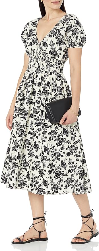 The Drop Women's Daksha Cotton Smocked Zipper Detail Dress