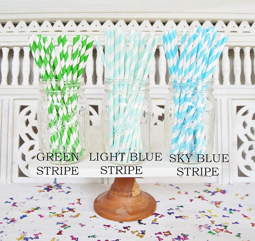 Green Stripe Paper Straws Pack of 25 Disposable Drinking Straws
