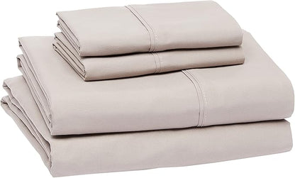 Basics Lightweight Super Soft Cooling, Easy Care Breathable Wrinkle Free Microfiber Comfortable 4-Piece Bed Sheet Set with 14-Inch Deep Pockets, Queen, Taupe, Solid