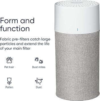 BLUEAIR Blue Pure 411 Auto Light Gray Pre-filter, Washable Fabric Traps Pollen, Pet Hair  Dust, Winter Reed