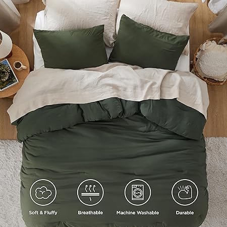 Bedsure California King Size Comforter Set, Dark Green Soft Prewashed Bedding for All Seasons, 3 Pieces GentleSoftTM Bed Set, 1 Lightweight Comforter (104"x96") and 2 Pillowcases (20"x36")