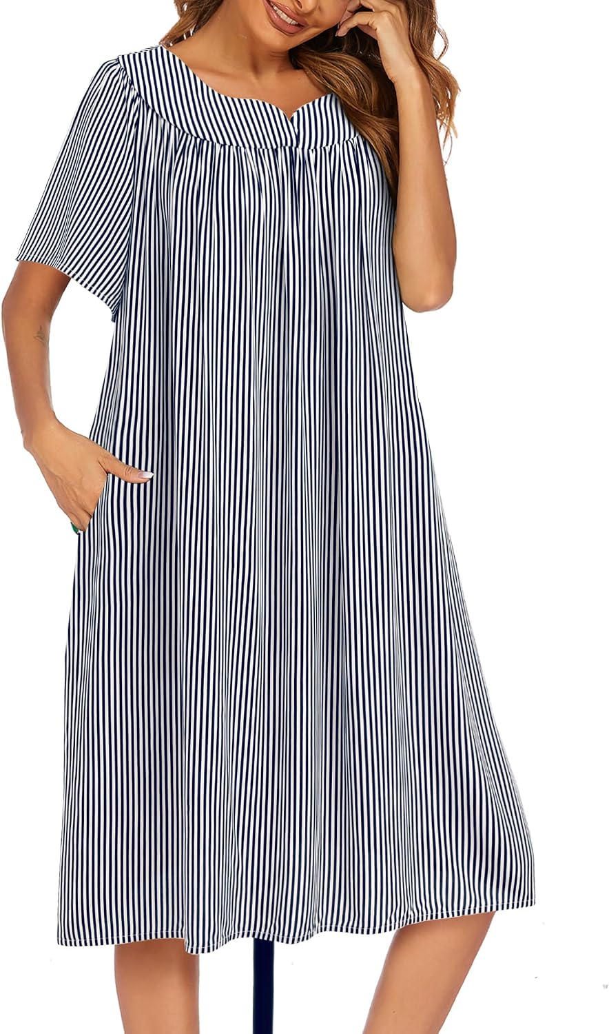 Ekouaer Womens Nightgown Short Sleeve House Dress with Pockets-Floral Print Mumu Dress
