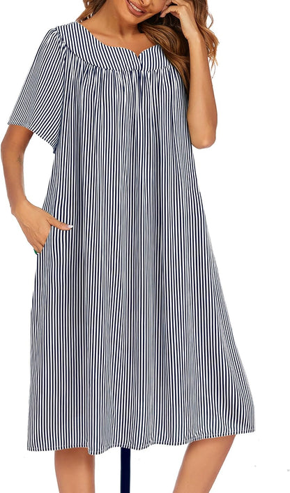Ekouaer Womens Nightgown Short Sleeve House Dress with Pockets-Floral Print Mumu Dress