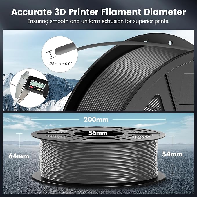 SUNLU PLA 3D Printer Filament PLA Filament 1.75mm, Neatly Wound 3D Printing Filament 1.75mm, Dimensional Accuracy +/- 0.02 mm, Fit Most FDM 3D Printers, 1kg Spool (2.2lbs), Grey