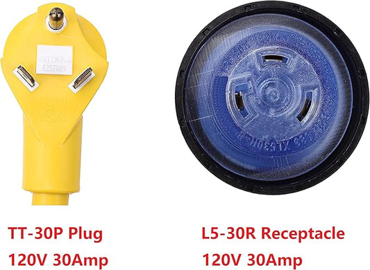 ONETAK TT-30P to L5-30R ETL Listed 6 FT 120V 30 Amp 3 Prong Household Appliance Male Plug to Twist Lock 30 Amp 3 Prong Female Receptacle Marvine Shore RV Camper Travel Trailer Car Power Cord Adapter