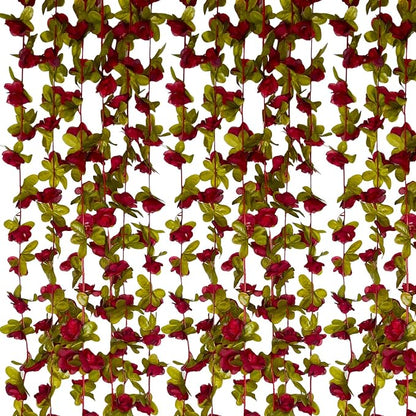 8Pcs 66Ft Burgundy Rose Garland, Fake Rose Hanging Flowers, Artificial Flower Vine, Hanging Floral Vine Garland for Wedding, Birthday Party, Wall Arch, Halloween, Christmas Garden Backdrop Decor