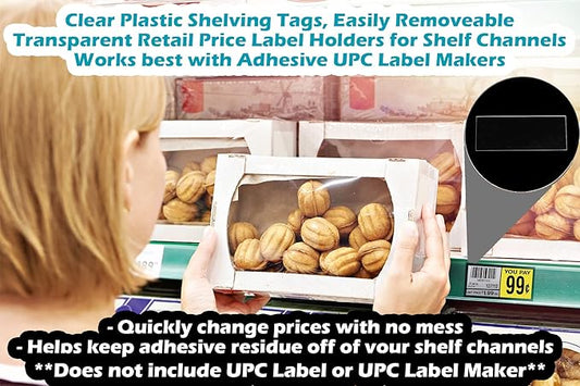 2,000 Clear Plastic Shelving Tags, 2.5 x 1.25 Inch Removeable Transparent Retail Price Label Holders for Shelf Channels