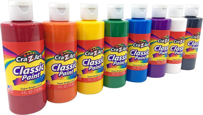Cra-Z-Art Washable Classic Paint Bulk Pack 8ct, Assorted Colors 4oz each bottle