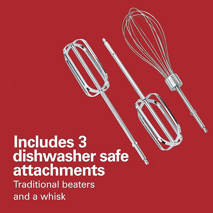 Hamilton Beach Power Deluxe 6-Speed Electric Hand Mixer with Snap-On Storage Case, QuickBurst, Beaters, Whisk, Powerful 250 Watt Motor, Bowl Rest, White (62695V)