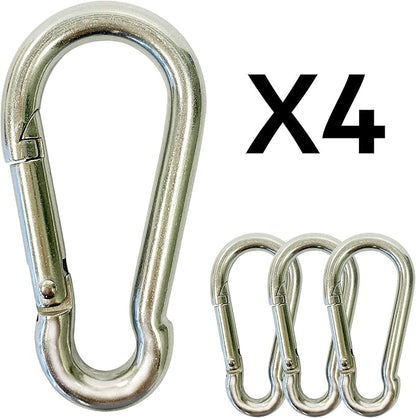 Stainless Carabiner Clip -Snap Hook Clips Pack of 4-316 Stainless Steel Clips Marine Grade - Keychain Carabiner Clips - Weight Lifting Carabiner - Hikers Clip Carabiners (4 inches)