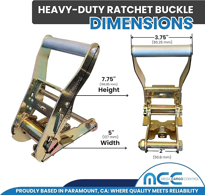 Mega Cargo Control 2" Replacement Tie Downs, Fixed-End Ratchet Straps with Twisted Snap Hooks - Black Short End Straps
