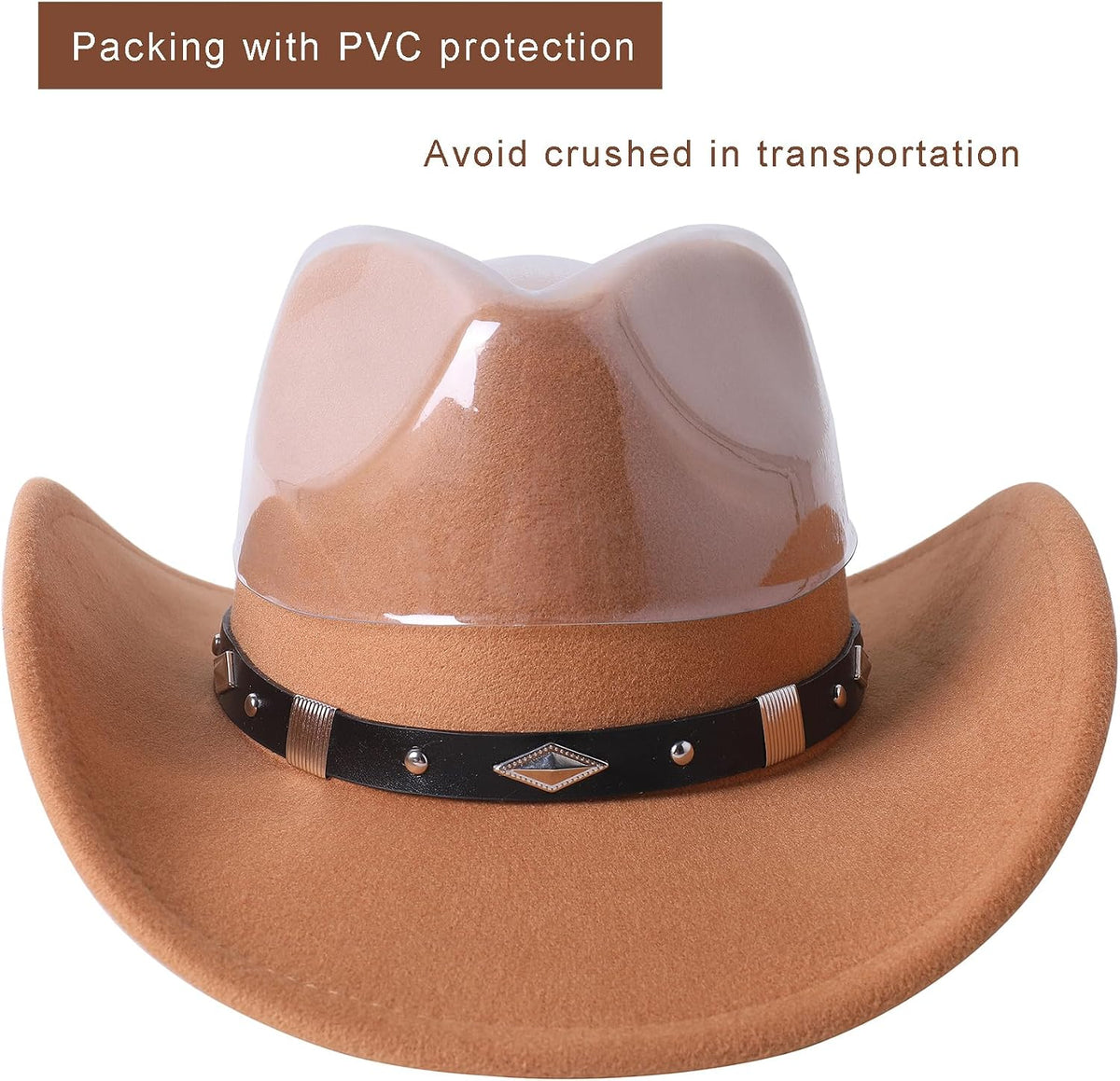 Women Men Classic Felt Wide Brim Western Cowboy Cowgirl Hat with Belt Buckle