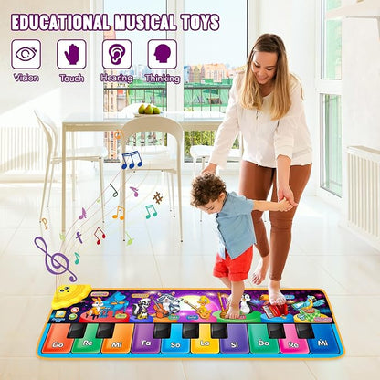 Colorful musical mat with 25 built-in sounds, 7 instruments, 15 melodies, entertaining and educational for kids.