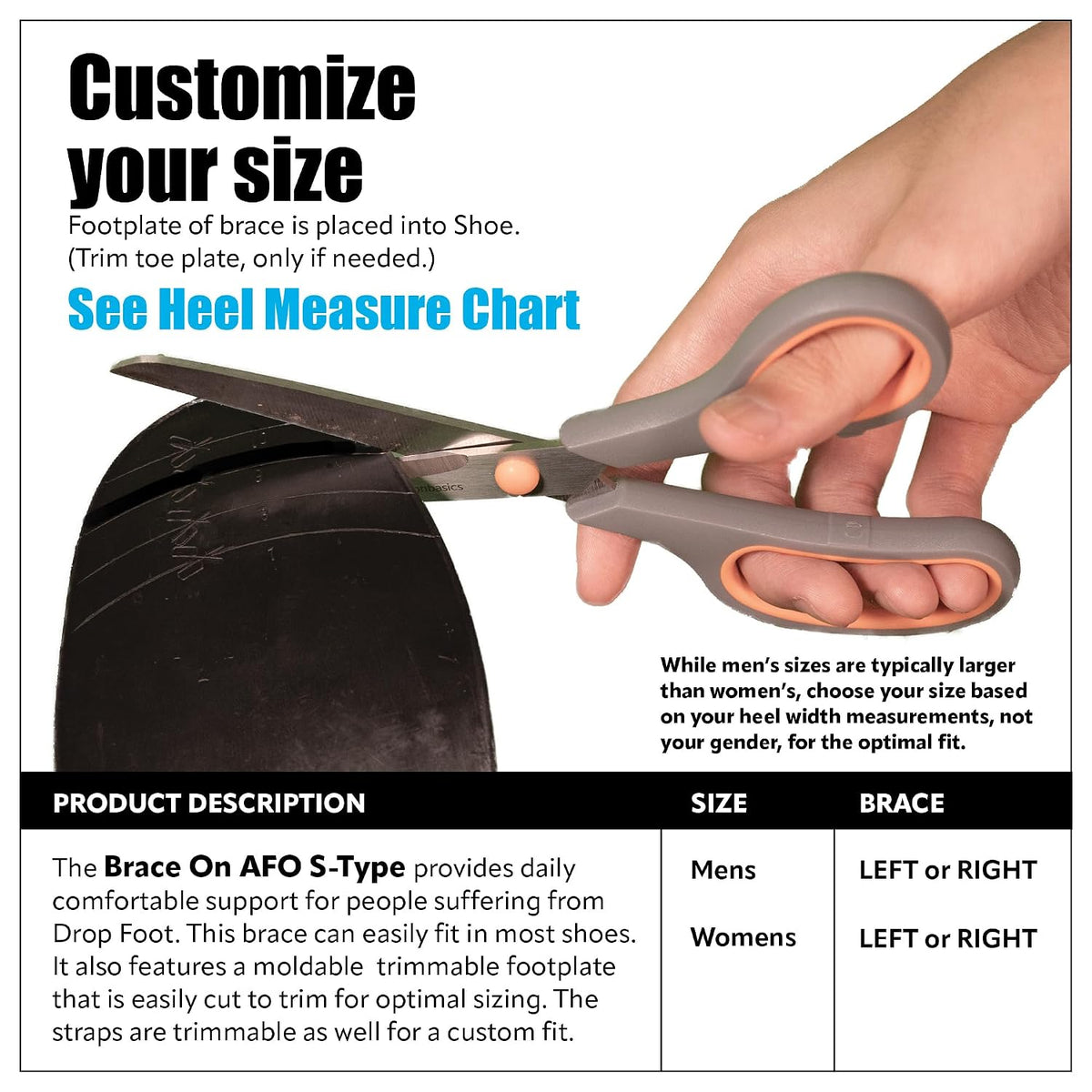 Drop Foot Stabilizer Brace, Moldable, Trimmable, Lightweight Polyethylene, for Women, AFO Brace, Boot for Injured Foot, Women, Left