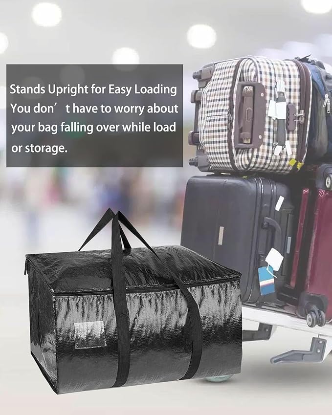 1 Pcs Extra Large Moving Bags YQBOOM Foldable Heavy Duty Storage Bag Strong Handles and Zippers Organizer Bag Storage Tote for Space Saving, House-Moving, Traveling  Black